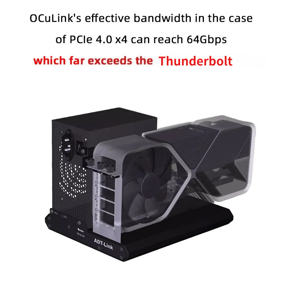 ADT-Link PCIe 4.0X4 64Gbs F9Q  - Oculink Gpu Dock Station reseña y precio